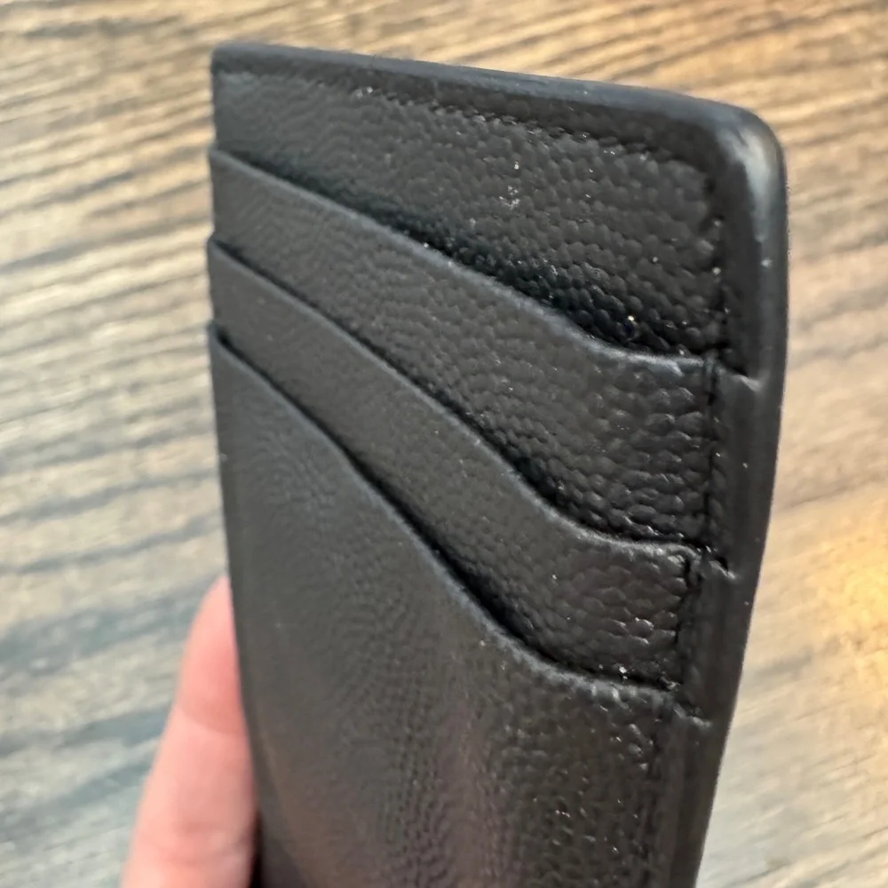 Saint Laurent (YSL) Unisex Pebbled Leather Card Holder in Black